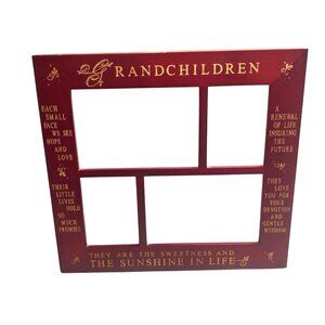 Grandchildren Collage Picture Frame Red Wood Sentimental Quotes 4 Openings C21